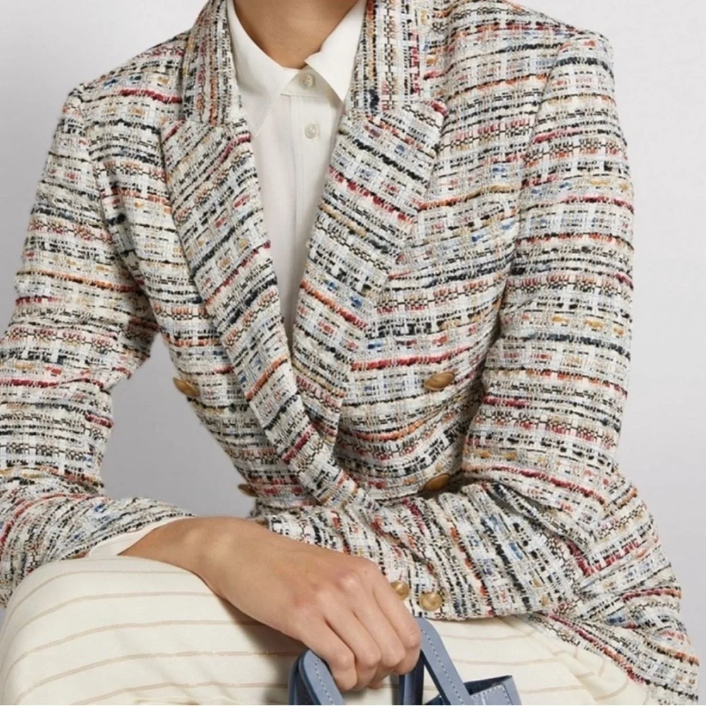 L'AGENCE Kenzie Tweed Double Breasted Blazer Corporate Work Office Career Size 2 - Picture 3 of 15